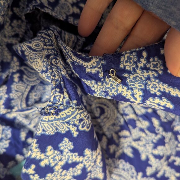 J. Crew Paisley Embroidered Top Peasant Pullover Size XL Cotton Blue White - Picture 6 of 7